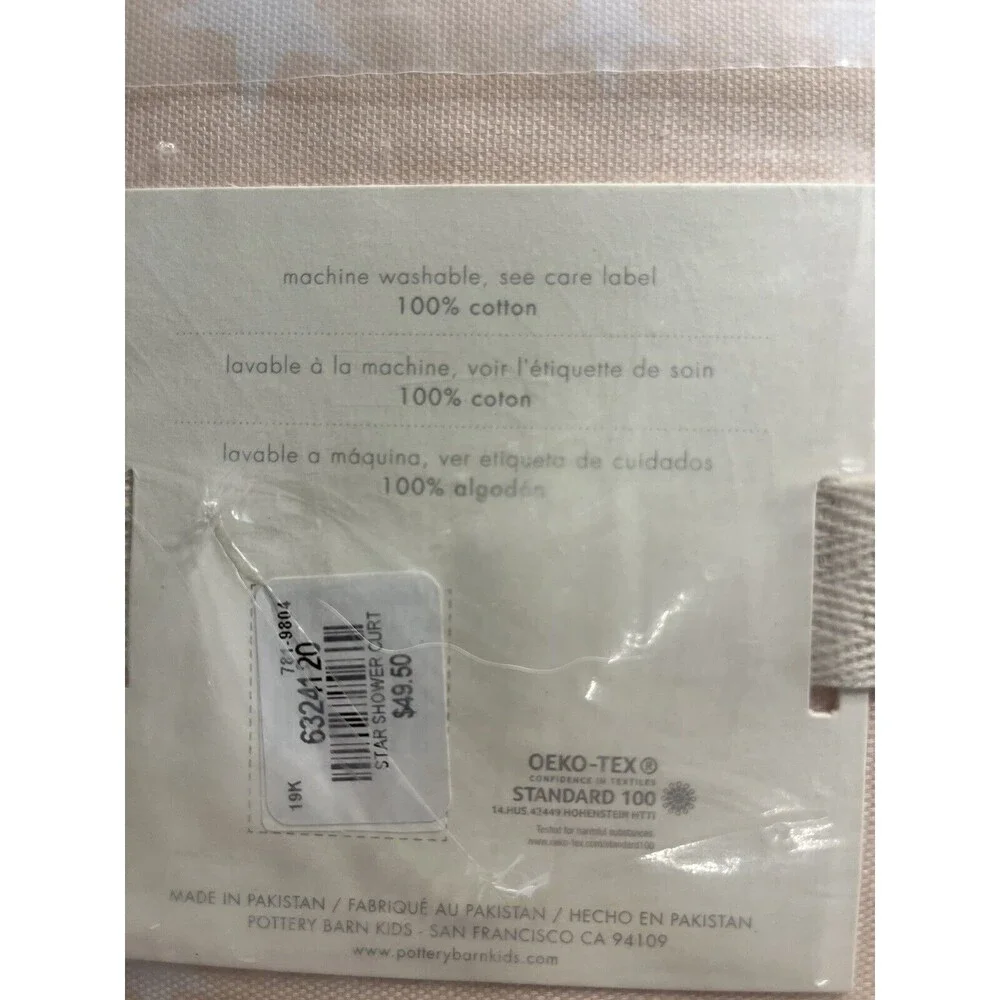 New Pottery Barn Blush Pink Star Shower Curtain 100% Cotton